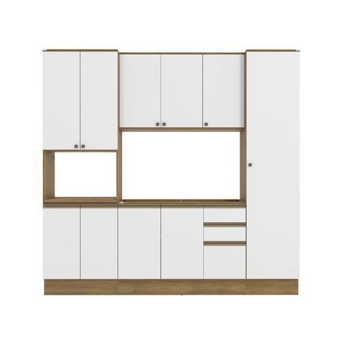 Cozinha Compacta com Kit Forno Celeste Kappesberg 100% MDF Nogueira/Branco 240cm