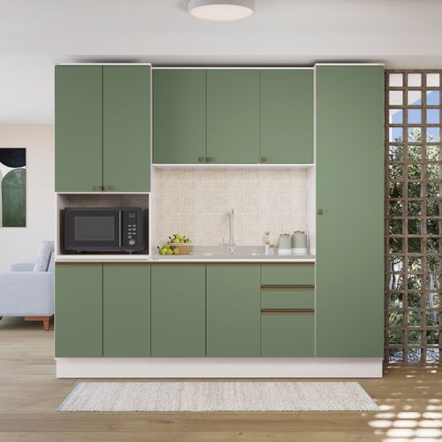 Cozinha Compacta com Kit Forno Celeste Kappesberg 100% MDF Branco/Verde 240cm