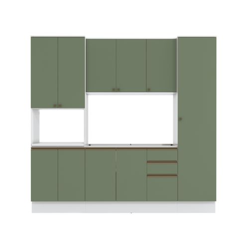 Cozinha Compacta com Kit Forno Celeste Kappesberg 100% MDF Branco/Verde 240cm