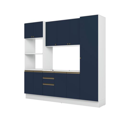 Cozinha Compacta Celeste Kappesberg 100% MDF Branco/Azul 240cm