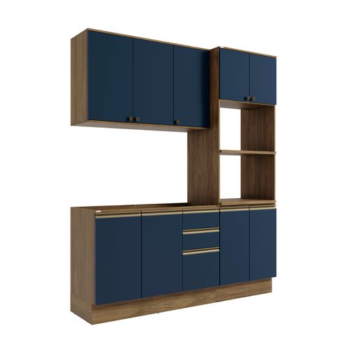 Cozinha Compacta Celeste Kappesberg 100% MDF Nogueira/Azul 190cm