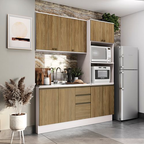 Cozinha Compacta Celeste Kappesberg 100% MDF Branco/Nogueira 190cm