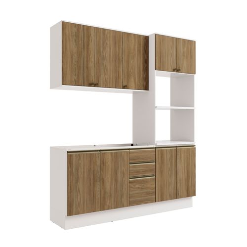 Cozinha Compacta Celeste Kappesberg 100% MDF Branco/Nogueira 190cm