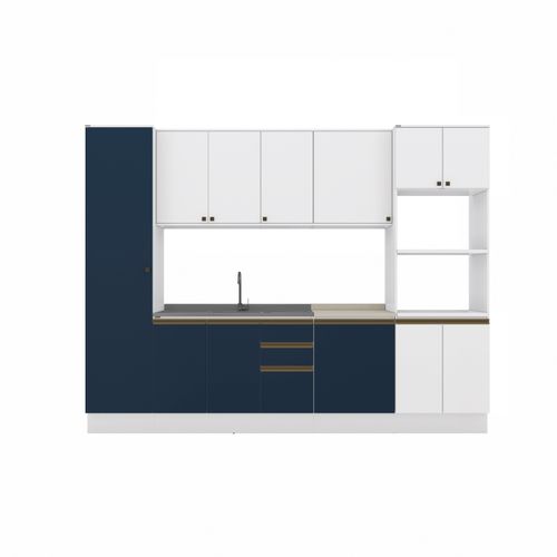 Cozinha Modulada Celeste Kappesberg 100% MDF Branco/Azul 7 Peças