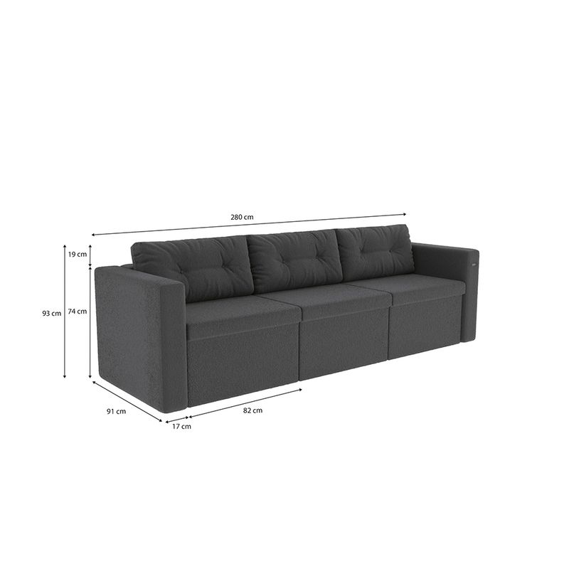 Sofá Box Modulado Kappesberg Adapt Boucle Chumbo 280cm