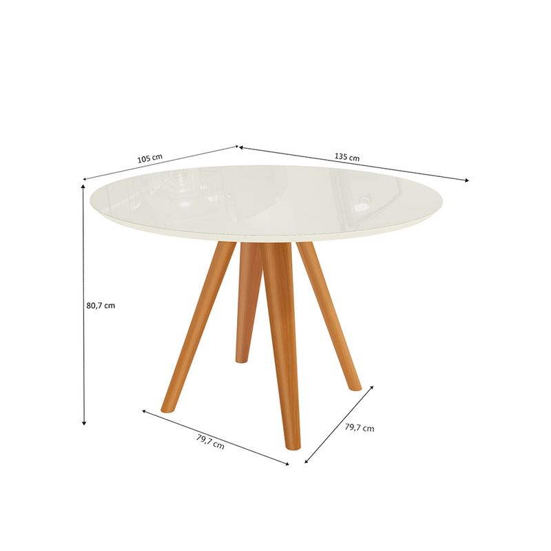 Mesa de Jantar Kappesberg em Madeira Maciça com Tampo de Vidro Off White 120cm