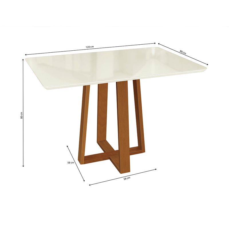 Mesa de Jantar Kappesberg em Madeira Maciça com Tampo de Vidro Off White 120cm