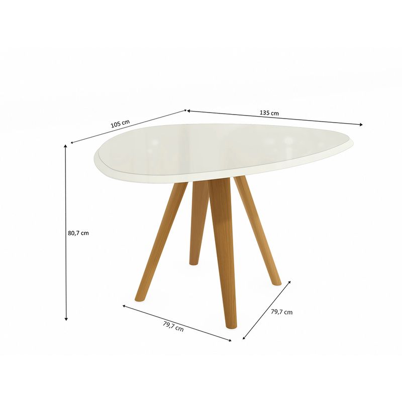 Mesa de Jantar Kappesberg em Madeira Maciça com Tampo de Vidro Off White 135cm