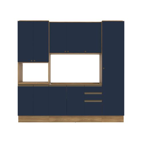 Cozinha Compacta com Kit Forno Celeste Kappesberg 100% MDF Nogueira/Azul 240cm