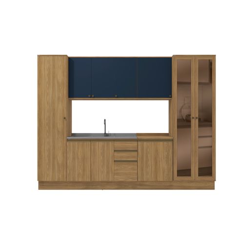 Cozinha Modulada Celeste Kappesberg 100% MDF Nogueira/Azul 7 Peças