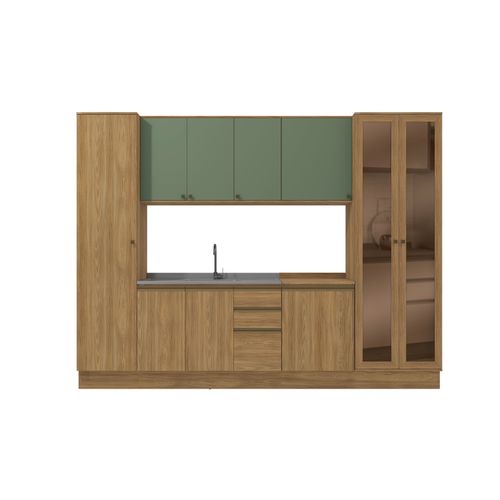 Cozinha Modulada Celeste Kappesberg 100% MDF Nogueira/Verde 7 Peças