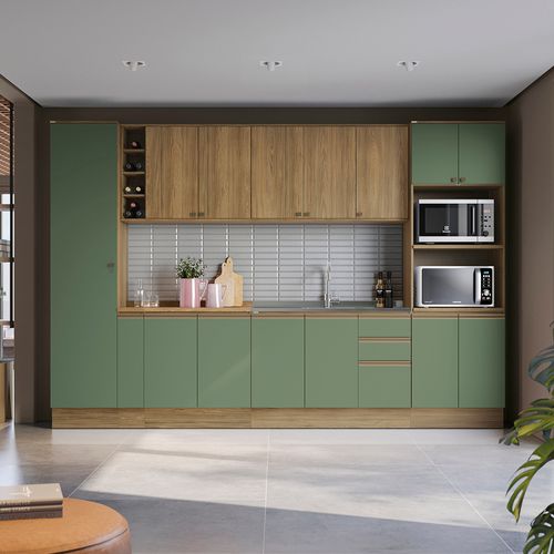Cozinha Modulada Celeste Kappesberg 100% MDF Nogueira/Verde 9 Peças