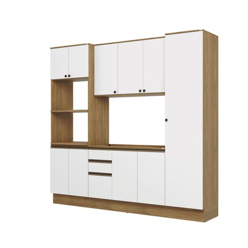 Cozinha Compacta Celeste Kappesberg 100% MDF Nogueira/Branco 240cm