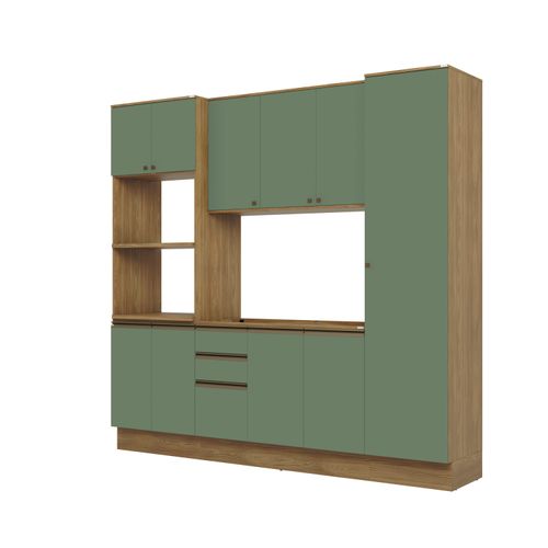 Cozinha Compacta Celeste Kappesberg 100% MDF Nogueira/Verde 240cm
