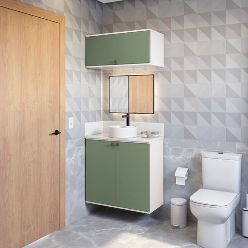 Conjunto para Banheiro com Basculante Kappesberg Celeste 2 Peças Branco/Verde 80cm