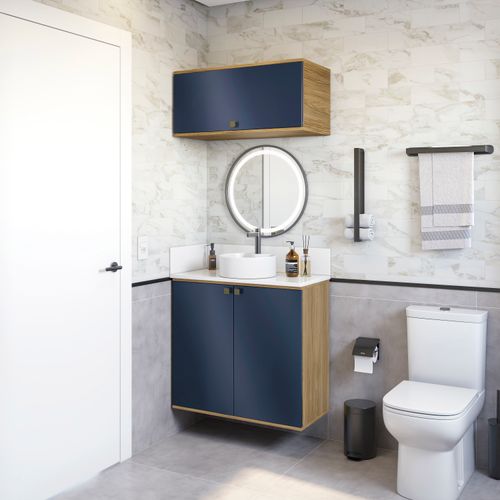 Conjunto para Banheiro com Basculante Kappesberg Celeste 2 Peças Nogueira/Azul 80cm