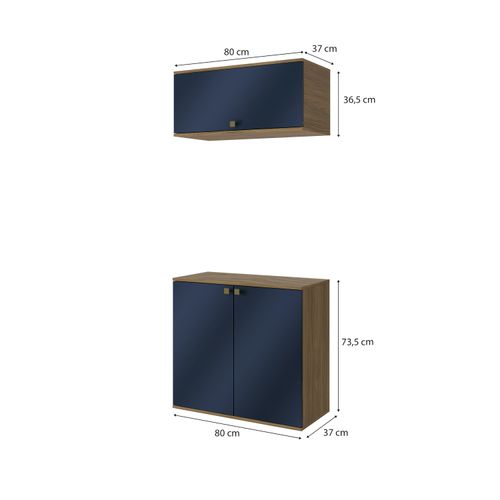 Conjunto para Banheiro com Basculante Kappesberg Celeste 2 Peças Nogueira/Azul 80cm