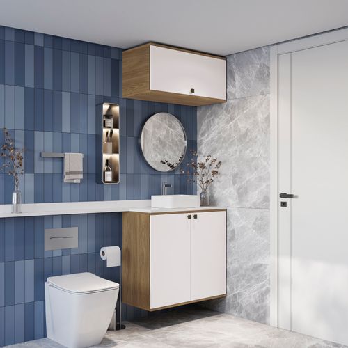 Conjunto para Banheiro com Basculante Kappesberg Celeste 2 Peças Nogueira/Branco 80cm