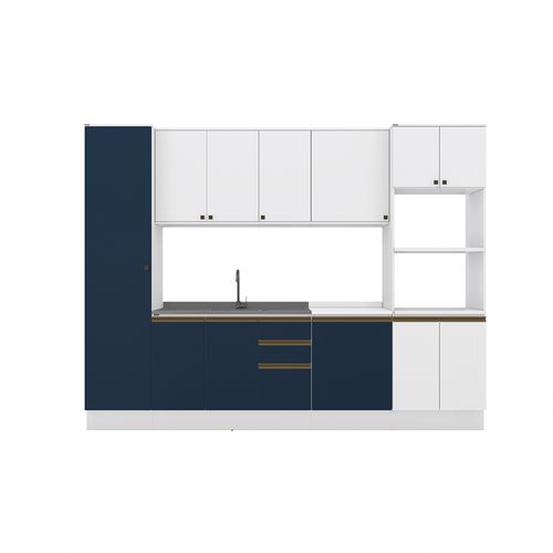 Cozinha Modulada Celeste Kappesberg 100% MDF Branco/Azul 7 Peças