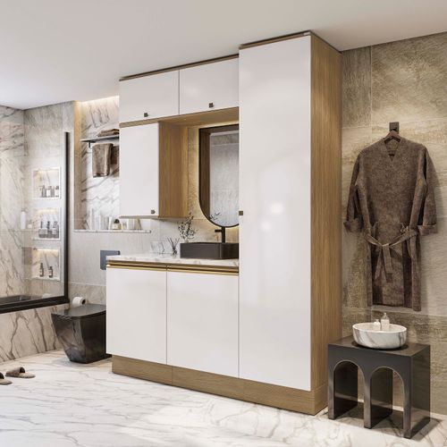 Conjunto para Banheiro Kappesberg Celeste 6 Peças Nogueira/Branco 170cm