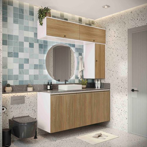 Conjunto para Banheiro Kappesberg Celeste 7 Peças Branco/Nogueira 160cm