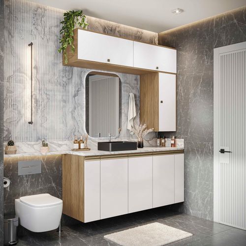 Conjunto para Banheiro Kappesberg Celeste 7 Peças Nogueira/Branco 160cm