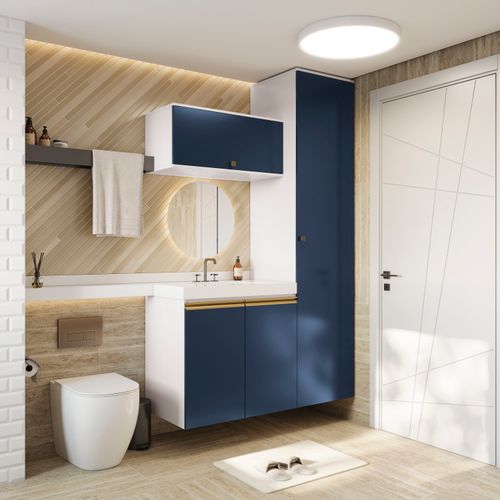 Conjunto para Banheiro Kappesberg Celeste 3 Peças Branco/Azul 130cm