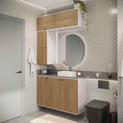 Conjunto para Banheiro Kappesberg Celeste 4 Peças Branco/Nogueira 120cm