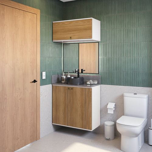 Conjunto para Banheiro com Basculante Kappesberg Celeste 2 Peças Branco/Nogueira 80cm