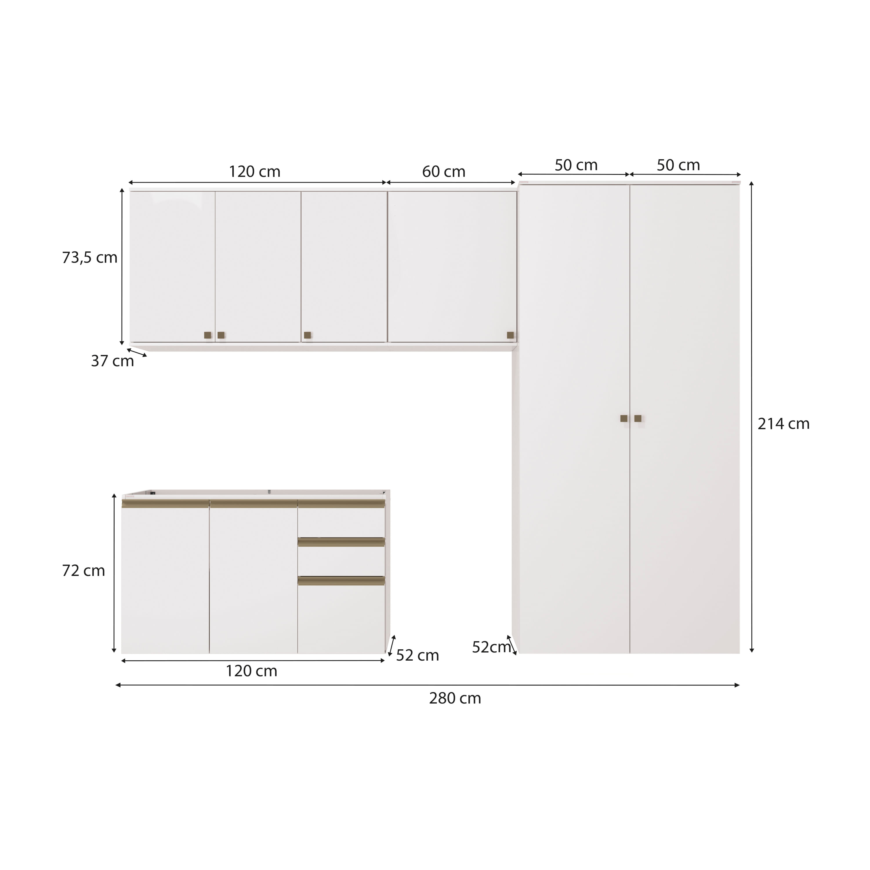 120cm セット Lavanderia Modulada Kappesberg Celeste 5 Peças Branco 280cm