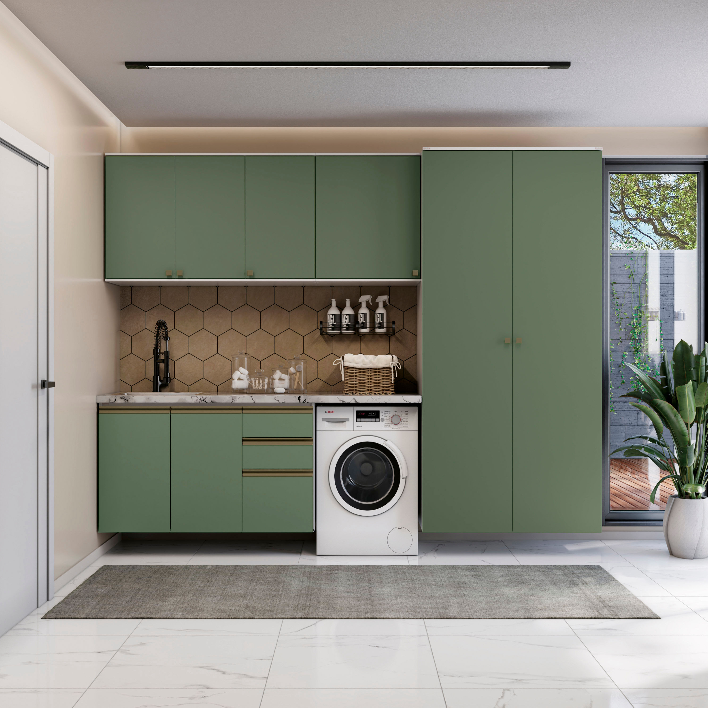 Lavanderia Modulada Kappesberg Celeste 5 Peças Branco/Nogueira