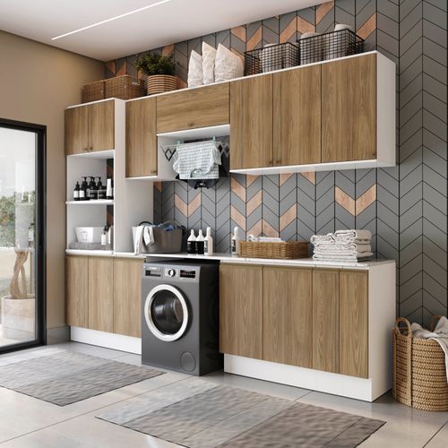 Lavanderia Modulada Kappesberg Celeste 9 Peças Branco/Nogueira 310cm