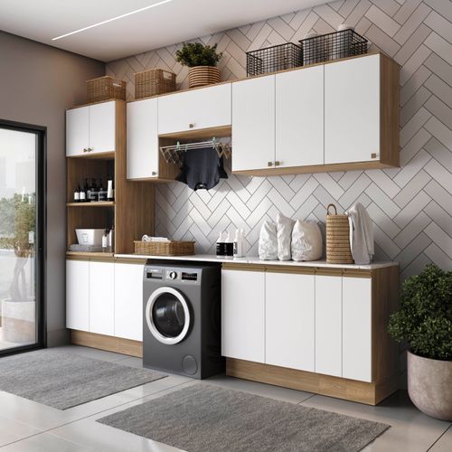 Lavanderia Modulada Kappesberg Celeste 9 Peças Nogueira/Branco 310cm