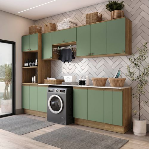 Lavanderia Modulada Kappesberg Celeste 9 Peças Nogueira/Verde 310cm