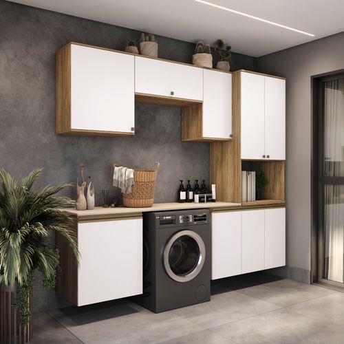 Lavanderia Modulada Kappesberg Celeste 6 Peças Nogueira/Branco 250cm