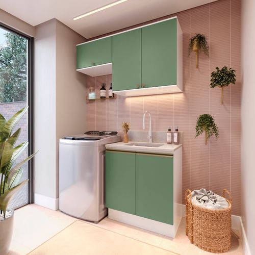 Lavanderia Modulada Kappesberg Celeste 3 Peças Branco/Verde 140cm