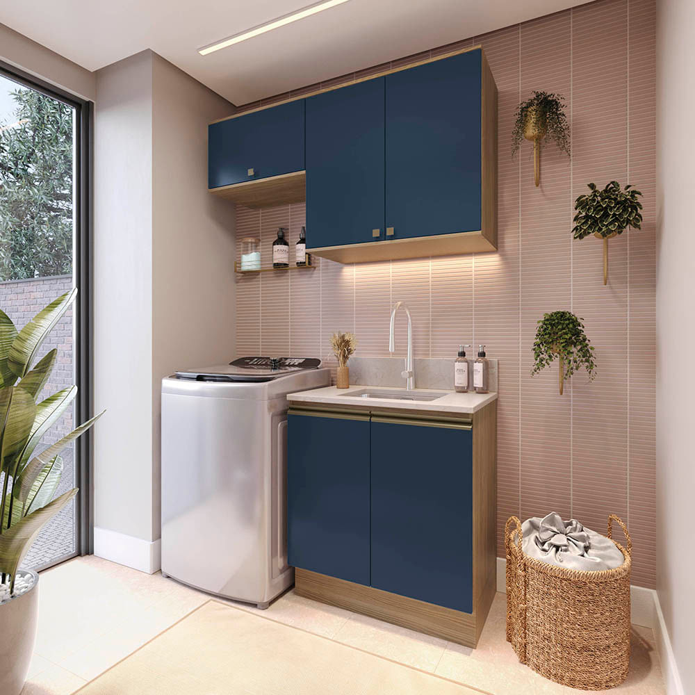 Lavanderia Modulada Kappesberg Celeste 3 Peças Branco/Nogueira