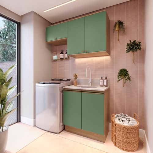 Lavanderia Modulada Kappesberg Celeste 3 Peças Nogueira/Verde 140cm