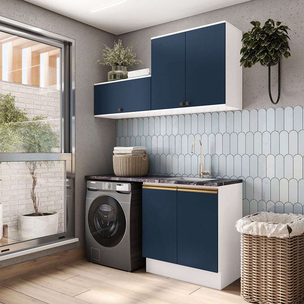 Lavanderia Modulada Kappesberg Celeste 3 Peças Branco/Nogueira