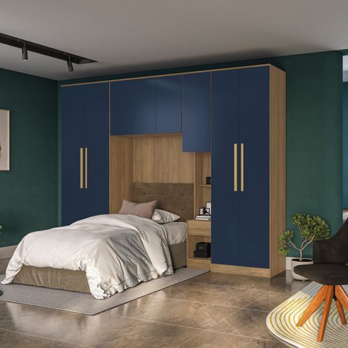 Quarto Modulado Kappesberg Adapt Nogueira/Azul Profundo 6 Peças 292cm