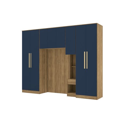 Quarto Modulado Kappesberg Adapt Nogueira/Azul Profundo 6 Peças 292cm