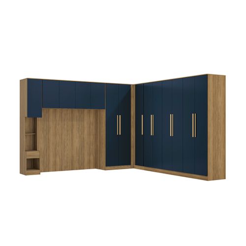 Quarto Modulado Kappesberg Adapt Nogueira/Azul Profundo 7 Peças 354cm x 336cm