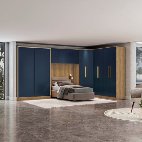Quarto Modulado Kappesberg Adapt Nogueira/ Azul Profundo 5 Peças  418cm x 263cm