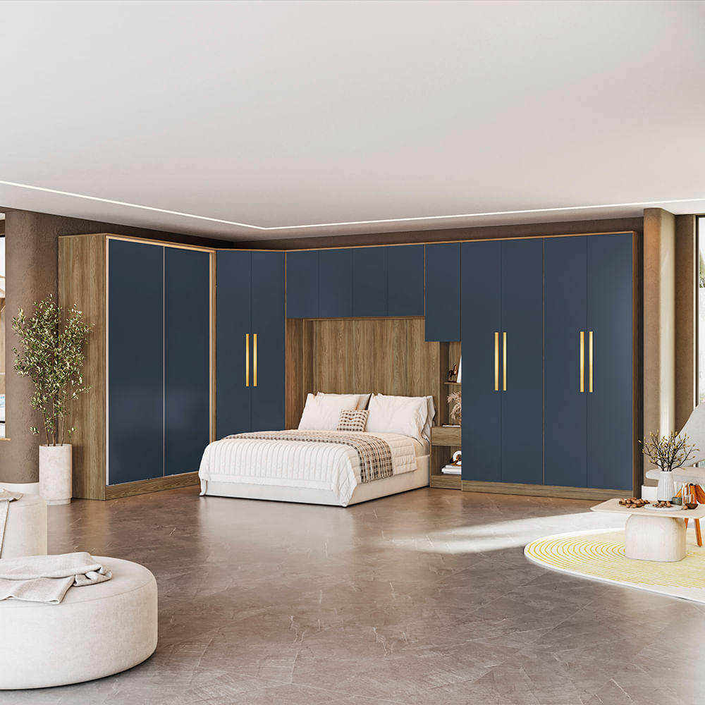 kuuネイビーM Quarto Modulado Kappesberg Adapt Nogueira/Azul Profundo 6 peças