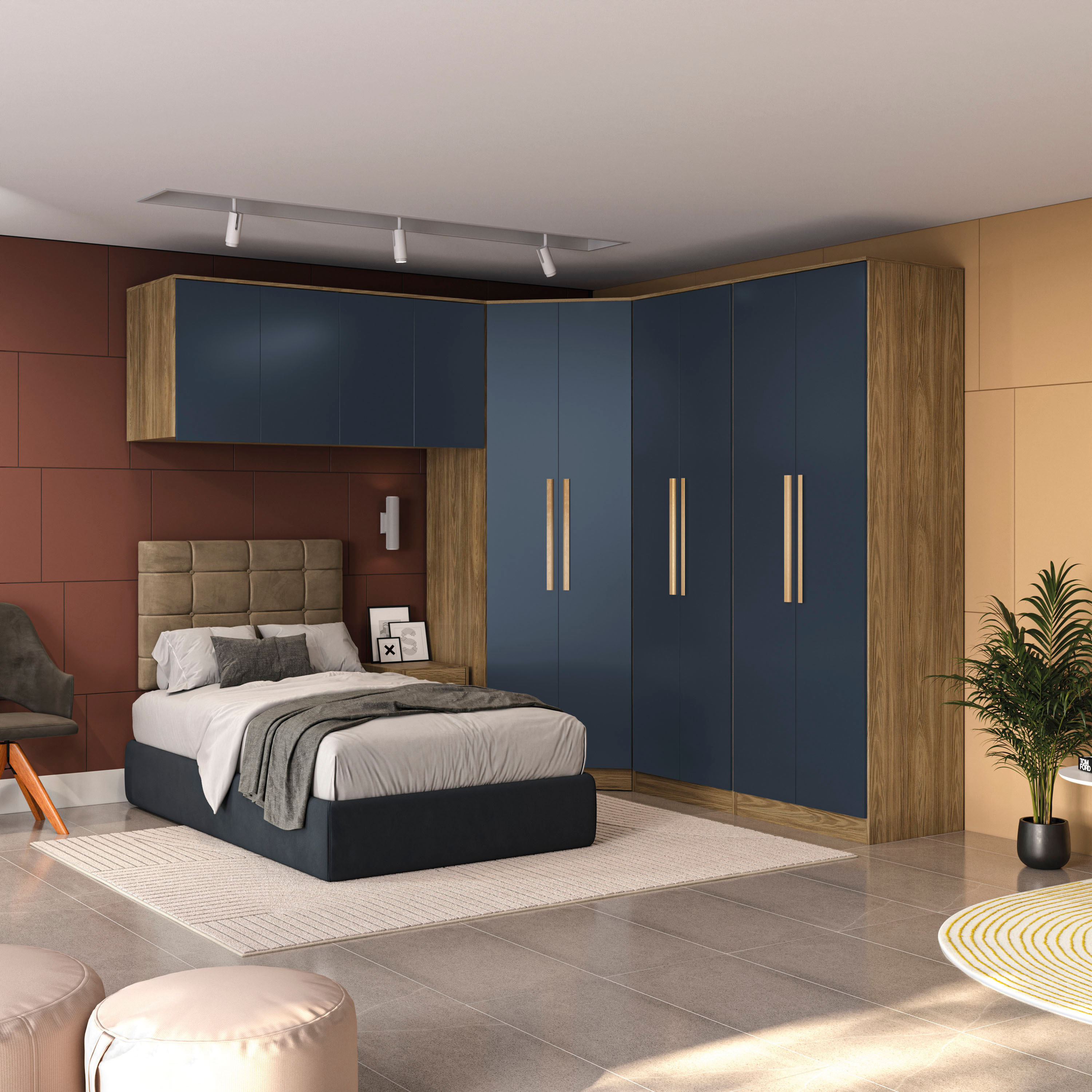 Quarto Modulado Kappesberg Adapt Nogueira/Azul Profundo 6 Peças