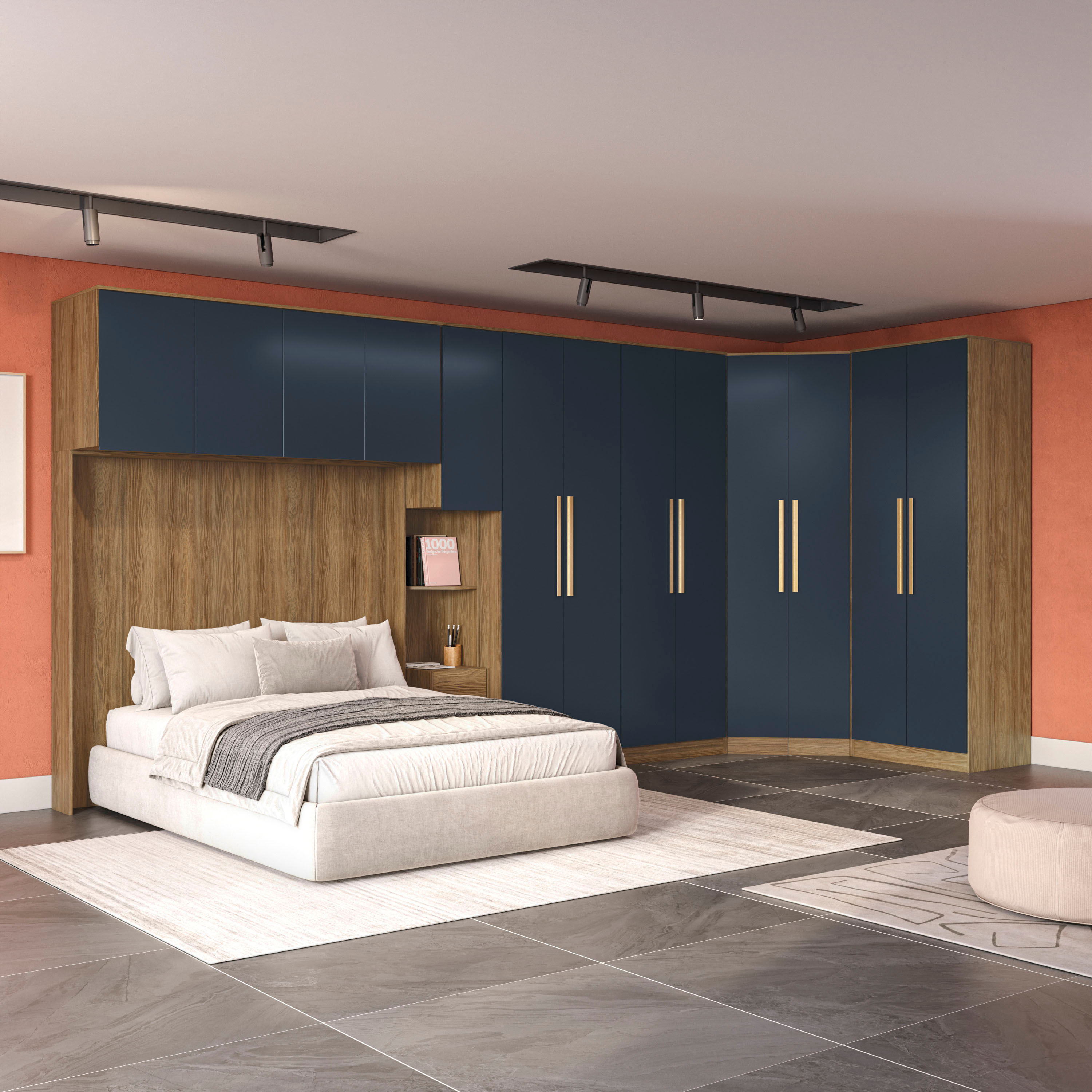 Quarto Modulado Kappesberg Adapt Nogueira/Azul Profundo 6 Peças