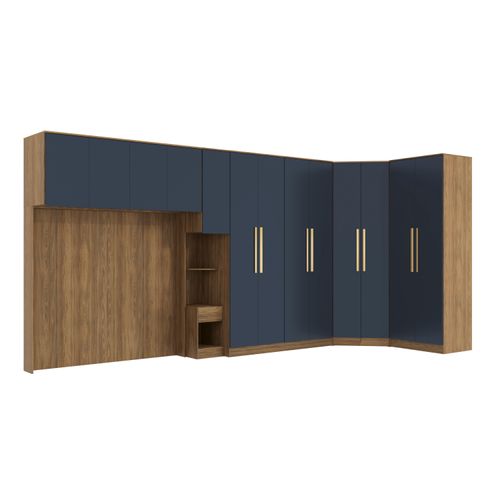 Quarto Modulado Kappesberg Adapt Nogueira/Azul Profundo 6 Peças 474cm x 185cm
