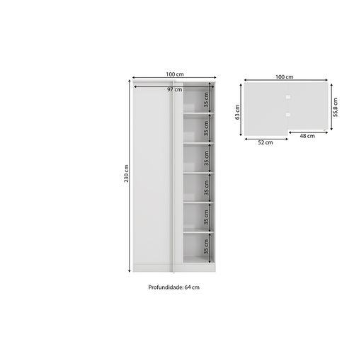 Guarda-Roupa de Canto Reto 1 Porta Kappesberg Adapt Branco