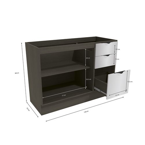 Balcão De Pia Kappesberg Nox 2 Portas 3 Gavetas Onix/Steel 120cm x 52cm