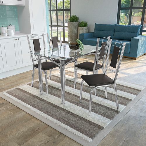 Conjunto Mesa Elba Kappesberg Tampo De Vidro Incolor com 4 Cadeiras Cromada/Preto